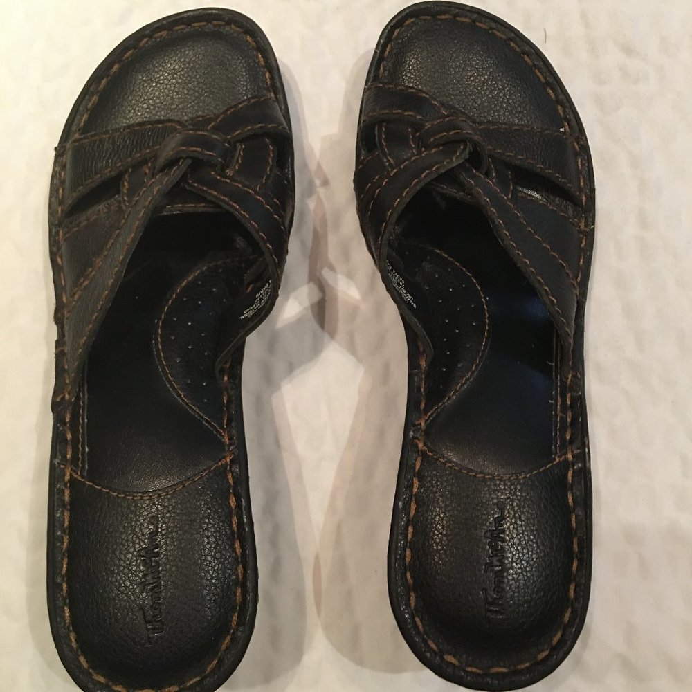 Thom McAn brown leather braided sandals